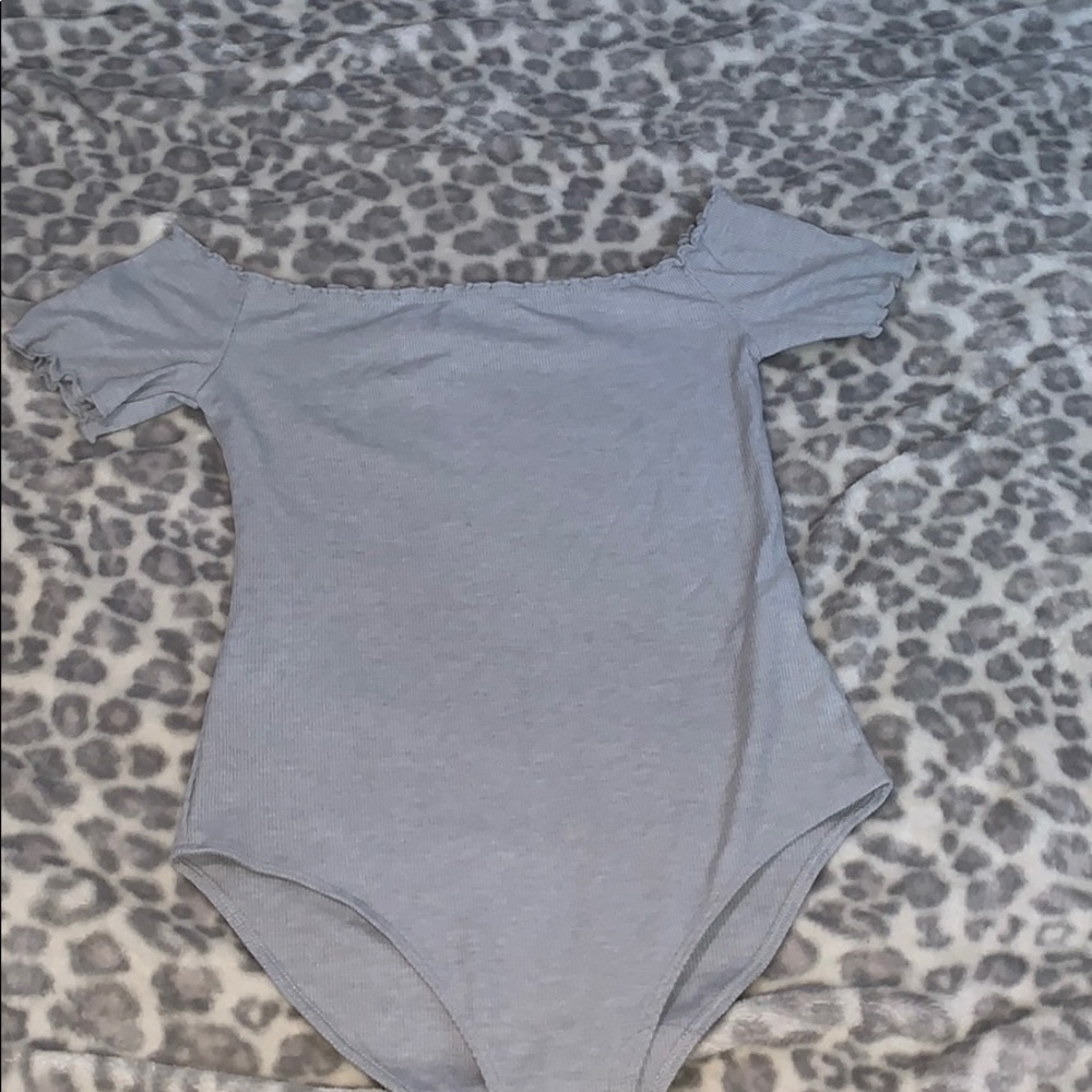 Grey off the shoulder body suit
